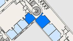 
							Planritning för Banken Coworking, 2 privata rum, 33 m²