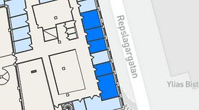 
							Planritning för THE WORKS Medborgarplatsen, 5 privata rum, 70 m²