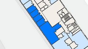 
							Planritning för FirstOffice Västra Hamnen, 5 privata rum, 124 m²
