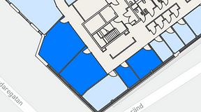 Planritning för United Spaces Helsingborg, 4 privata rum, 102 m²