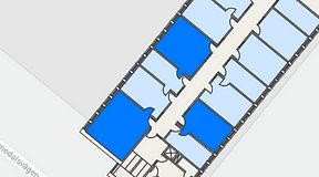 Planritning för Regus Almedal, 3 privata rum, 81 m²