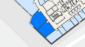 
							Planritning för United Spaces Helsingborg, 2 privata rum, 74 m²