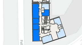 
							Planritning för Flexiwork Kollektivet, 5 privata rum, 134 m²