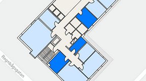 
							Planritning för Dockside Office & Coworking, 3 privata rum, 37 m²