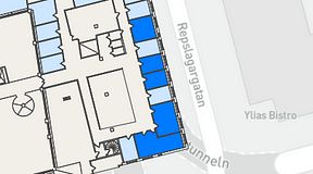 
							Planritning för THE WORKS Medborgarplatsen, 5 privata rum, 84 m²