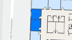 
							Planritning för EQ Coworking, 2 privata rum, 39 m²