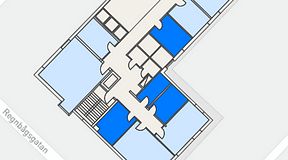 
							Planritning för Dockside Office & Coworking, 4 privata rum, 49 m²