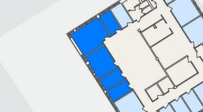 
							Planritning för FirstOffice Kista Time Building, 5 privata rum, 72 m²