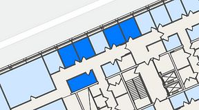
							Planritning för Spaces Lindholmen, 3 privata rum, 43 m²