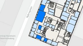 
							Planritning för Regus Östermalmstorg, 5 privata rum, 108 m²
