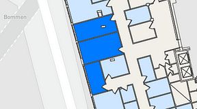 
							Planritning för Entreprenörsgatan Hasselbladshuset, 3 privata rum, 56 m²