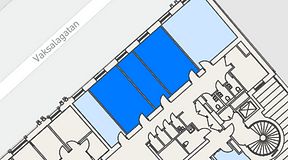 
							Planritning för Banken Coworking, 3 privata rum, 71 m²