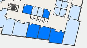 
							Planritning för Flexiwork Hovet, 5 privata rum, 131 m²