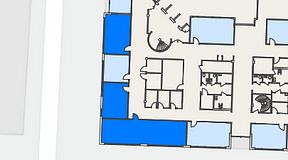 
							Planritning för EQ Coworking, 3 privata rum, 111 m²