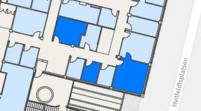 
							Planritning för Flexiwork Hovet, 3 privata rum, 45 m²