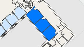 
							Planritning för Banken Coworking, 3 privata rum, 54 m²