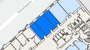 
							Planritning för Banken Coworking, 3 privata rum, 60 m²