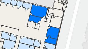 
							Planritning för Flexiwork Hovet, 4 privata rum, 74 m²