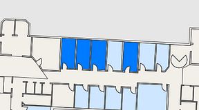 
							Planritning för Kontoret Solna, 4 privata rum, 45 m²