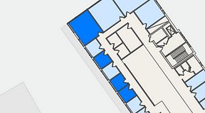 
							Planritning för FirstOffice Västra Hamnen, 4 privata rum, 45 m²