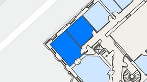 
							Planritning för Banken Coworking, 2 privata rum, 36 m²