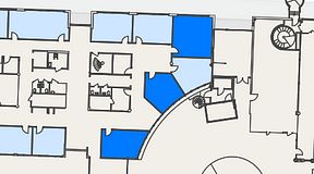 
							Planritning för EQ Coworking, 3 privata rum, 85 m²