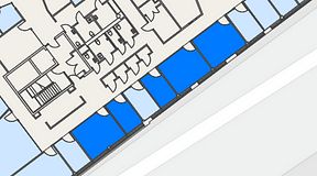 
							Planritning för United Spaces Helsingborg, 5 privata rum, 75 m²