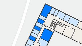 
							Planritning för Quick Office Älvsjö, 5 privata rum, 102 m²