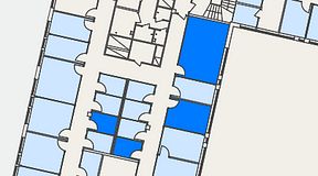 Planritning för Dospace Östra Storgatan, 4 privata rum, 46 m²