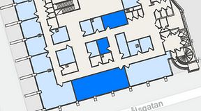 
							Planritning för United Spaces Östra Hamngatan, 3 privata rum, 87 m²