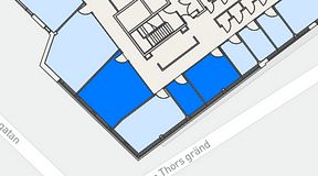 Planritning för United Spaces Helsingborg, 3 privata rum, 61 m²