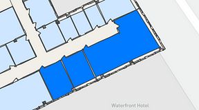 
							Planritning för United Spaces Waterfront Klarabergsviadukten, 3 privata rum, 123 m²