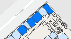 
							Planritning för Banken Coworking, 4 privata rum, 79 m²