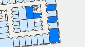 
							Planritning för QuickOffice Kista, 5 privata rum, 66 m²
