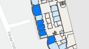 
							Planritning för FirstOffice Sävedalen, 5 privata rum, 73 m²