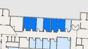 
							Planritning för Kontoret Solna, 5 privata rum, 56 m²