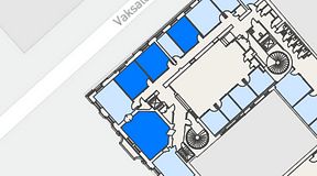 
							Planritning för Banken Coworking, 4 privata rum, 96 m²