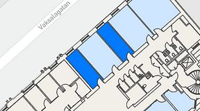 
							Planritning för Banken Coworking, 2 privata rum, 26 m²