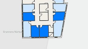 
							Planritning för Regus Täby, 4 privata rum, 45 m²