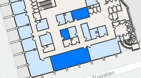
							Planritning för United Spaces Östra Hamngatan, 3 privata rum, 87 m²