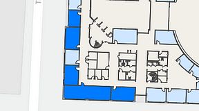 
							Planritning för EQ Coworking, 5 privata rum, 158 m²