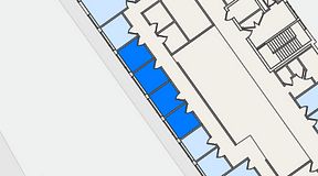 
							Planritning för FirstOffice Västra Hamnen, 4 privata rum, 28 m²