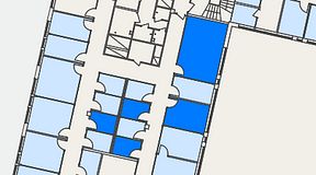 Planritning för Dospace Östra Storgatan, 5 privata rum, 50 m²