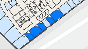 
							Planritning för United Spaces Helsingborg, 5 privata rum, 65 m²
