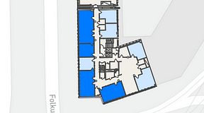 
							Planritning för Flexiwork Kollektivet, 4 privata rum, 127 m²