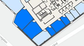 Planritning för United Spaces Helsingborg, 5 privata rum, 111 m²