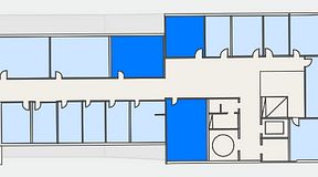 
							Planritning för Kontoret Globen, 3 privata rum, 60 m²