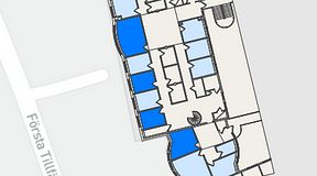 
							Planritning för FirstOffice Sävedalen, 4 privata rum, 62 m²