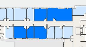
							Planritning för FirstOffice Arenavägen 33, 5 privata rum, 106 m²