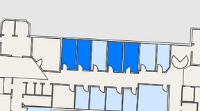 
							Planritning för Kontoret Solna, 4 privata rum, 45 m²